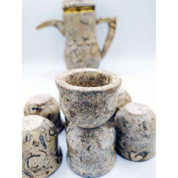 Coffee Teapot Set Stone Vintage Arabic 6 Cups One Additional Cup Heavy Drinkware - Picture 7 of 16